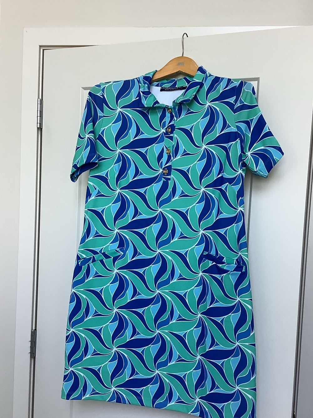 Katherine Way Blue & Teal Swirl Short Sleeve Shift Dress